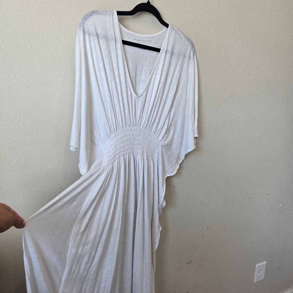 Linen Kaftan Maxi Dress Smocked Waist Max Womens L Resortwear, Beach Ethereal - Picture 4 of 5